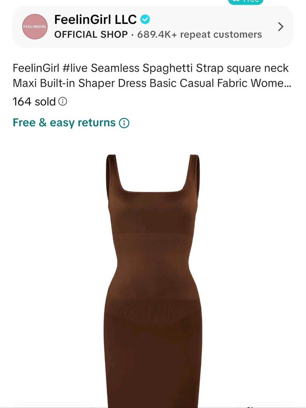 FeelinGirl Brown Seamless Spaghetti Strap Shaper Maxi Dress